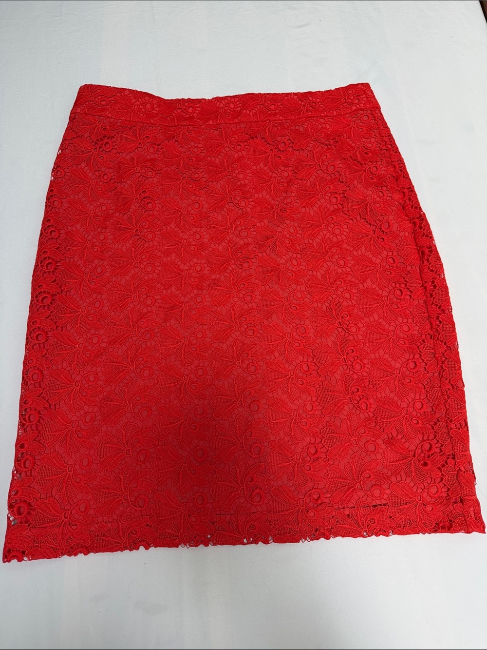 Ann Taylor Bright Orange Lace Pencil Skirt Size 14 New